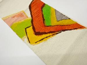 リサイクル　手織り真綿紬抽象模様織出し名古屋帯